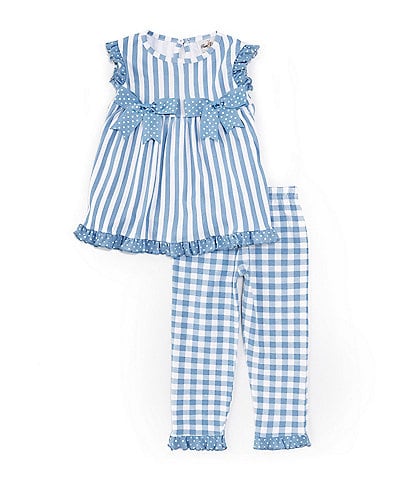 Rare Editions Little Girls 2T-6X Sleeveless Striped Apron Top & Checked Leggings Set