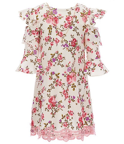 Rare Editions Little Girls 4-6X Bell-Sleeve Floral Rib-Knit Shift Dress