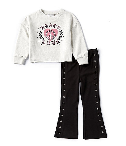 Rare Editions Little Girls 4-6X Long Sleeve Peace Sign Sweatshirt & Flare Leg Stretch Ponte Pant Set