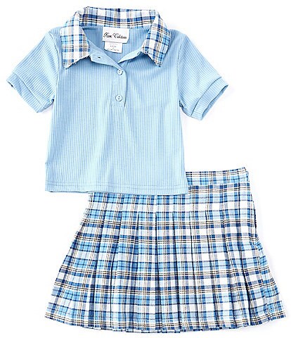 Rare Editions Little Girls 4-6X Short-Sleeve Collared Shirt & Pleated Plaid Skirt 2-Piece Set