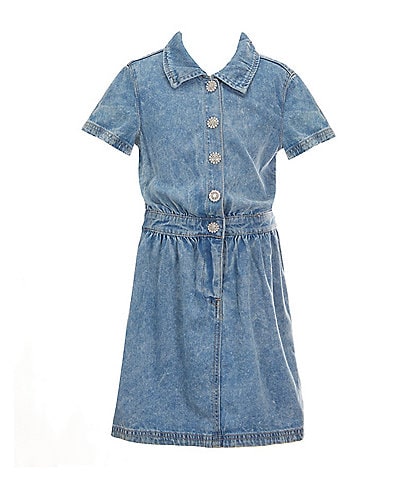 Rare Editions Big Girls 7-16 Short Sleeve Denim A-Line Dress