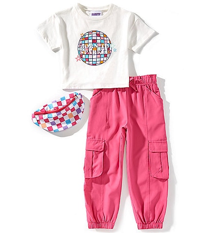 Rare Editions Little Girls 4-6X Short-Sleeve Graphic T-Shirt & Solid Cargo Pant Set