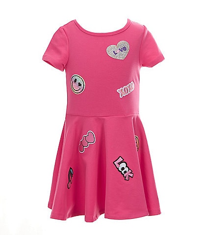 Rare Editions Little Girls 4-6X Short-Sleeve Patch-Detailed Fit-And-Flare Dress