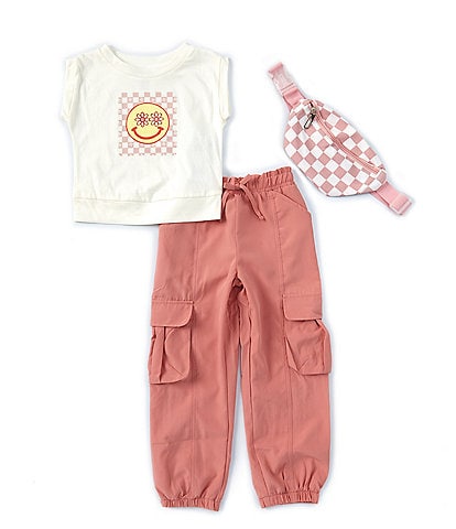 Rare Editions Little Girls 4-6X Short Sleeve Smiley Face T-Shirt & Solid Cargo Pant Set