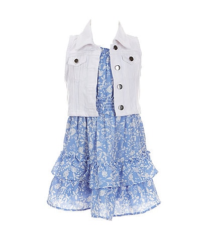 Rare Editions Little Girls 4-6X Sleeveless Denim Vest & Sleeveless Floral-Printed Dress