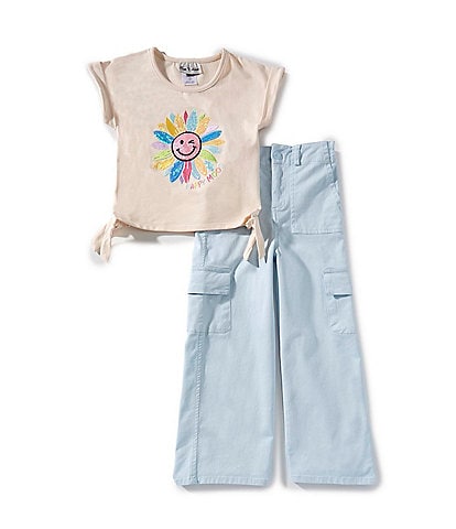 Rare Editions Little Girls Cap-Sleeve Happy Mood T-Shirt & Solid Cargo Pants Set