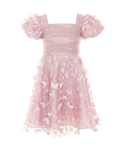 Rare Editions Little Girls Puffed-Sleeve Three-Dimensional-Butterfly-Appliqued Fit-And-Flare Dress