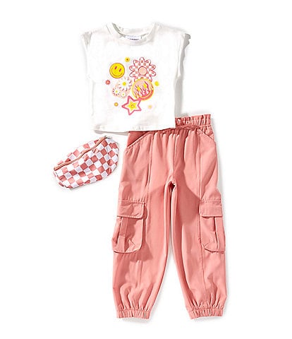 Rare Editions Little Girls 4-6X Cap-Sleeve Screenprinted T-Shirt & Solid Cargo Jogger Pant Set