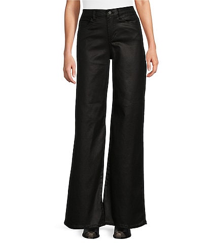 Reba Coated Denim High Rise 5-Pocket Wide Straight Leg Full Length Jeans