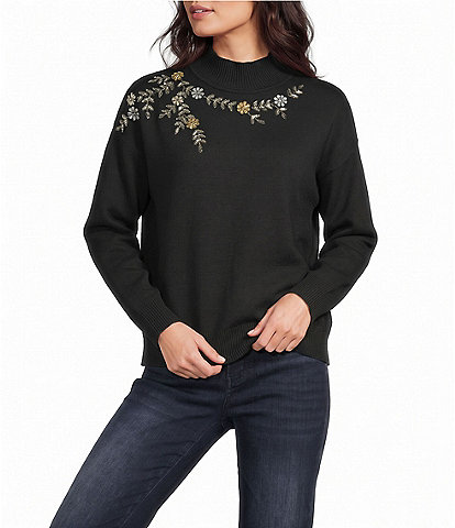 Reba Floral Beading Mock Neck Sweater