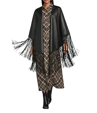 Reba Leather Open Front Fringe Detail Cape