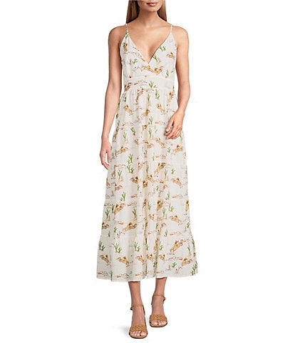Reba Louise Cowboy V-Neck Sleeveless Tiered Midi A-Line Dress