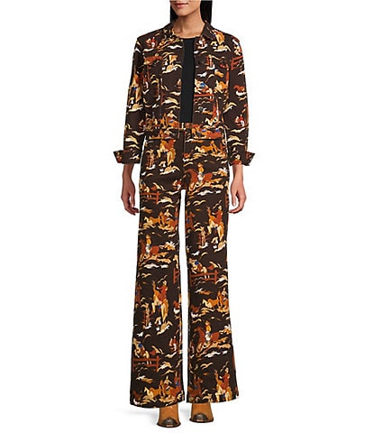 Reba Rodeo Cowboy Print Point Collar Long Sleeve Coordinating Jacket