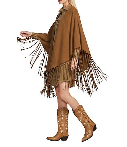 Reba Suede Open Front Fringe Detail Cape