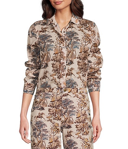 Reba Voile Cowboy Toile Print Point Collar Long Sleeve Coordinating Shirt