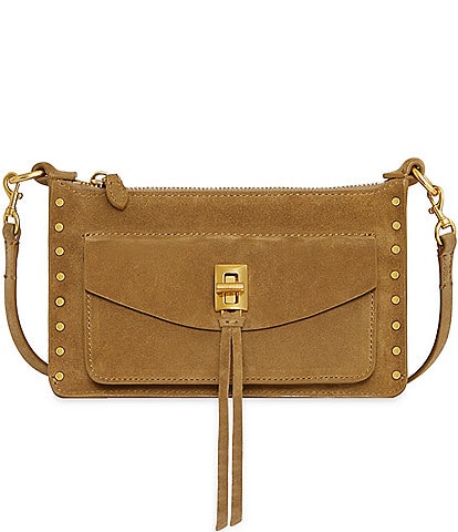 REBECCA MINKOFF Suede Darren Mini Top Zip Crossbody Bag