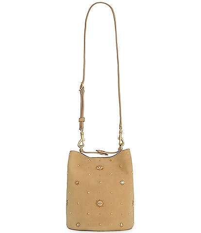 REBECCA MINKOFF Suede Evil Eye Studded Bucket Bag