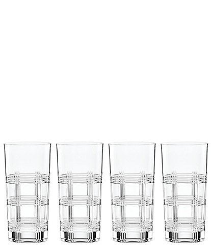 Reed & Barton Hudson Crystal Tailored Paid-Cut Design Highball Glasses, Set of 4