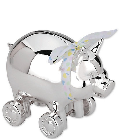 Reed & Barton Piggy with Wheels Silver-Plated Accent Ribbon Bank
