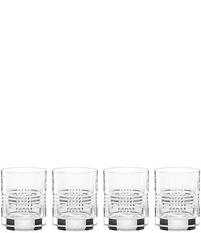 Reed & Barton Sloane Crystal Crosshatched Pattern Double Old Fashion Glasses, Set of 4