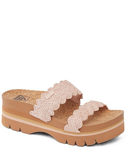 Reef Women's Cushion Vista Higher Scalloped Platform Slide Sandals