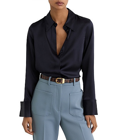 Reiss Ameira Collared Long Sleeve Button-Front Silk Top