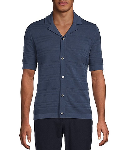 Reiss Darsham Tonal Stripe Short Sleeve Woven Camp Shirt