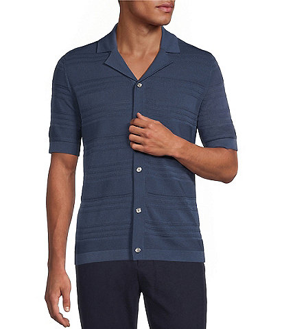 Reiss Darsham Tonal Stripe Short Sleeve Woven Camp Shirt