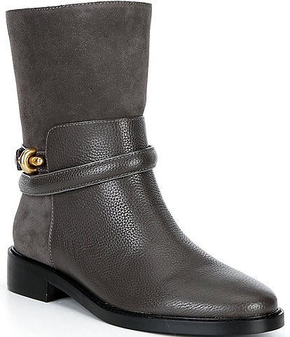 Reiss Rosalee Leather and Suede Slip On Mid Calf Boots
