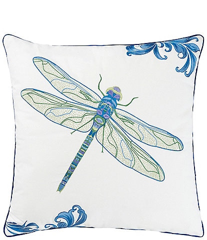 Rightside Design Hand Embroidered Blue Dragonfly Indoor/Outdoor Throw Pillow