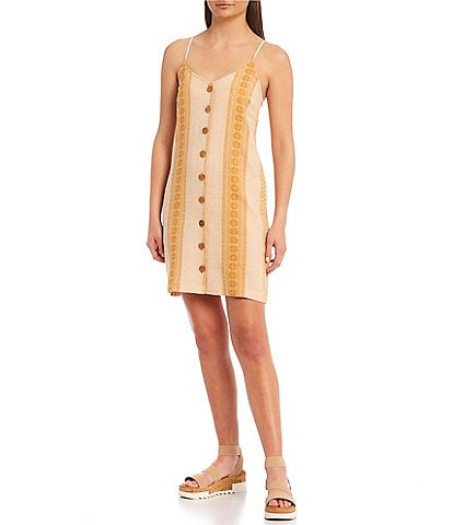 Rip Curl Alma Front Button V-Neck Stripe Dress