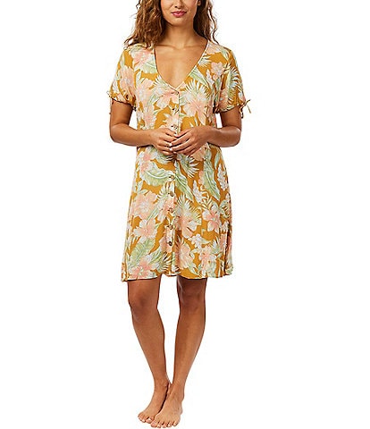 Rip Curl Always Summer Button Front Floral Print Dress