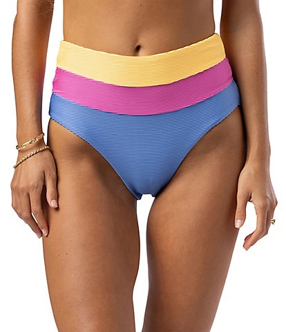 Rip Curl Block Party Spliced High Waist Back Ruched Hipster Swim Bottom