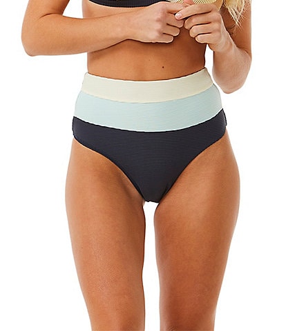 Rip Curl Block Party Spliced High Waist Back Ruched Hipster Swim Bottom