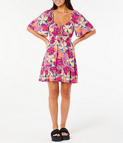 Rip Curl Es Vedra Short Sleeve Floral Mini Dress