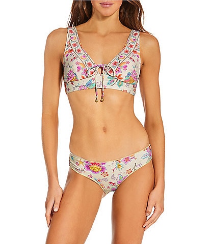 Rip Curl Half Moon Bay Deep V-Neck Bralette Bikini Swim Top & Full Coverage Hipster Swim Bottom