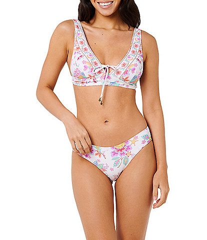 Rip Curl Half Moon Bay Deep V-Neck Bralette Bikini Swim Top & Full Coverage Hipster Swim Bottom
