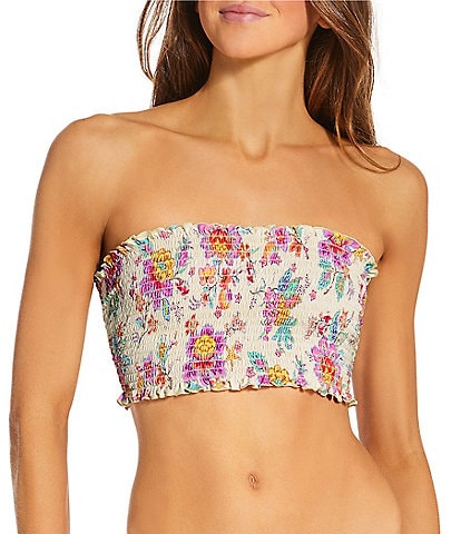 Rip Curl Half Moon Bay Smocked Bandeau Swim Top & Full Coverage Hipster Swim Bottom