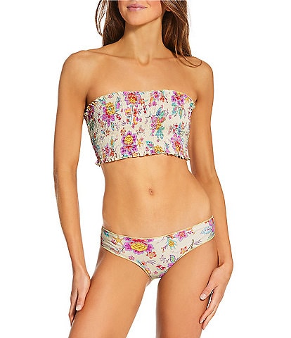 Rip Curl Half Moon Bay Smocked Bandeau Swim Top & Full Coverage Hipster Swim Bottom