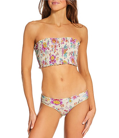 Rip Curl Half Moon Bay Smocked Bandeau Swim Top & Full Coverage Hipster Swim Bottom