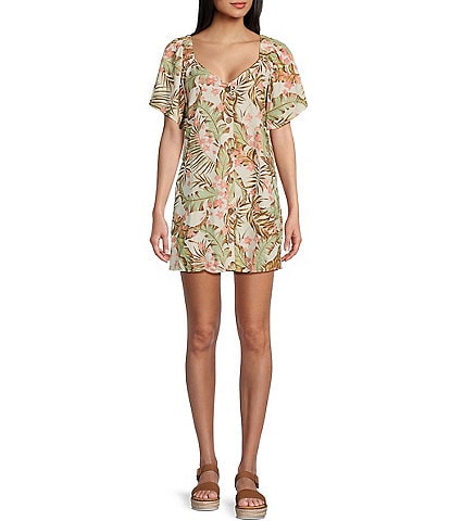 Rip Curl La Quinta Floral Print Short Sleeve Button Front Dress