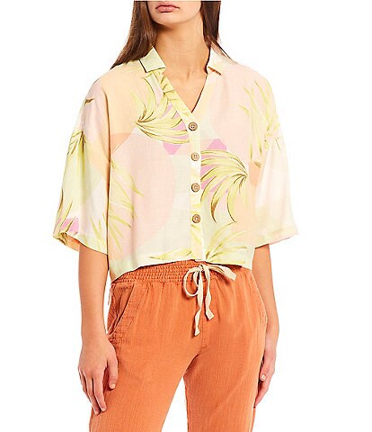 Rip Curl Montego Bay Button-Front Floral Print Linen-Blend Shirt