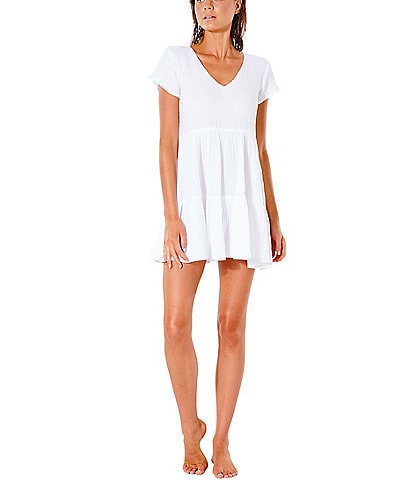 Front Short Dress Rip Printed Button Mini Rain | Sleeve Dillard\'s Summer Curl