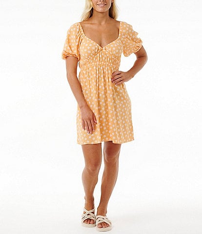 Rip Curl Puffed Sleeve High Density Ditsy Floral Dress