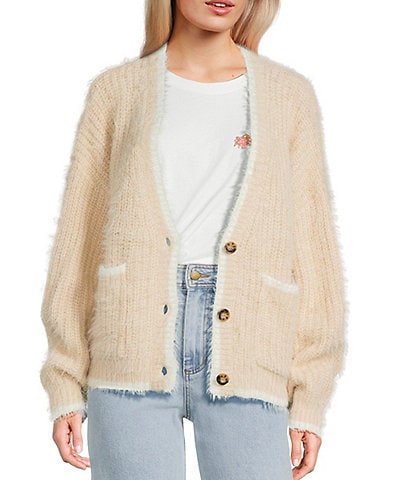 Shore Break Long Sleeve Yarn-Dyed-Stripe Wool-Blend Cardigan