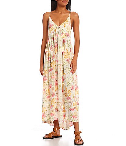 Rip Curl Sun Dance Floral Print Shirred Midi Dress