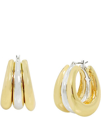 Robert Lee Morris Soho Ribbed Two Tone Hoop Earrings