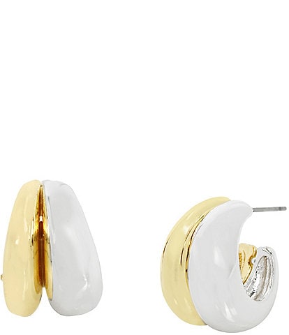 Robert Lee Morris Soho Ribbed Two Tone Huggie Hoop Earrings