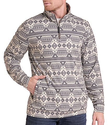 Rock & Roll Denim Long Sleeve Aztec Print Jersey Quarter-Zip Pullover
