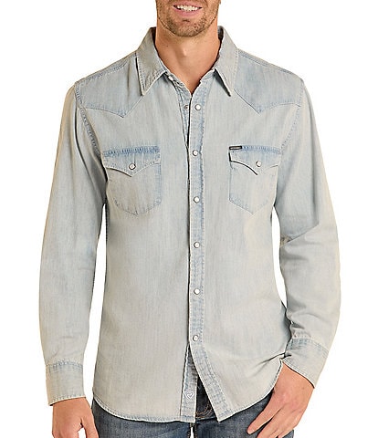 Rock & Roll Denim Medium Wash Denim Solid Woven Shirt